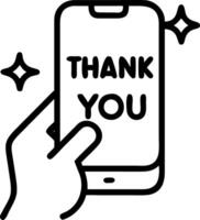 Hand holding holographic Thank You message interface displaying glowing Thank You symbols on smartphone symbolizing appreciation and gratitude in digital communication in empty spa vector