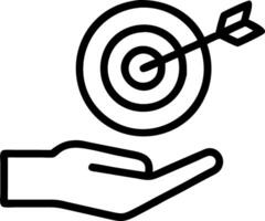 Hand holding holographic target with arrow in bullseye representing business target and marketing strategy in empty space vector