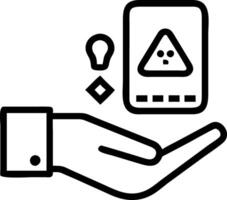 Hand holding holographic scam alert device with fraud phishing malware icons representing cyber threats and data protection in empty space vector