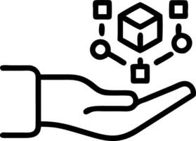 Hand holding holographic research and development device with innovation technological advancement icons representing RD and business solutions in empty space vector