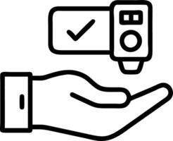 Hand holding holographic quality control magnifying glass over checkmark with certification icons on blue background Set 4 vector