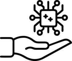Hand holding holographic Neural Processing Unit NPU icons with AI and machine learning symbols representing advanced neural computing in empty space Set 5 vector