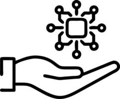 Hand holding holographic Neural Processing Unit NPU icons with AI and machine learning symbols representing advanced neural computing in empty space Set 6 vector