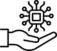 Hand holding holographic Neural Processing Unit NPU icons with AI and machine learning symbols representing advanced neural computing in empty space Set 3 vector