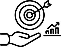 Hand holding holographic magnifying glass with bullseye icon and business symbols representing business growth marketing targets goal achievement in empty space Set 5 vector
