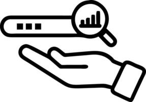 Hand holding holographic magnifying glass with bullseye icon and business symbols representing business growth marketing targets goal achievement in empty space vector
