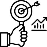 Hand holding holographic magnifying glass with bullseye icon and business symbols representing business growth marketing targets goal achievement in empty space Set 2 vector