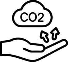 Hand holding holographic green CO2 emission symbol showing carbon footprint awareness net zero carbon neutrality icons in empty space vector