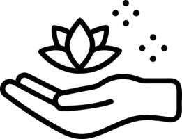 Hand holding holographic icons for wellness spa packages with empty space background vector