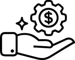 Hand holding holographic cost effectiveness icon illustrating ERP software cost effectiveness in cloud based environment minimal background vector