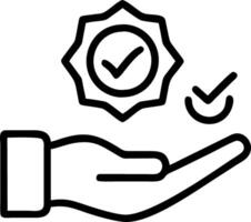 Hand holding holographic checkmark with quality assurance certification symbols on blue background in empty space Set 12 vector