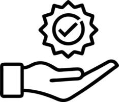 Hand holding holographic checkmark with quality assurance certification symbols on blue background in empty space Set 8 vector
