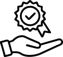 Hand holding holographic checkmark with quality assurance certification symbols on blue background in empty space Set 7 vector