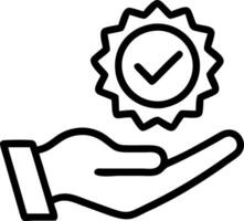 Hand holding holographic checkmark with quality assurance certification symbols on blue background in empty space Set 9 vector
