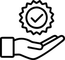 Hand holding holographic checkmark with quality assurance certification symbols on blue background in empty space Set 3 vector