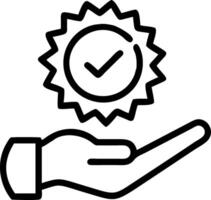 Hand holding holographic certified badge displaying Certified checkmark stars symbols symbolizing quality assurance accreditation validation in empty space vector