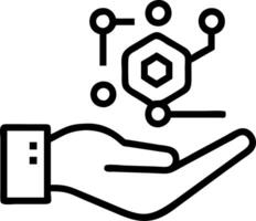 Hand holding holographic AI interface displaying data processing communication security automation icons in empty space vector