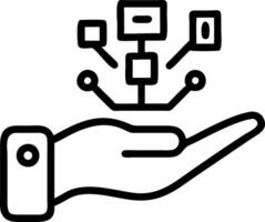 Hand holding holographic AI interface displaying data processing communication security automation icons in empty space Set 2 vector