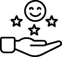Hand holding glowing smiley face with stars indicating high customer satisfaction in digital smileys Set 2 vector