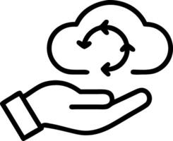 Hand holding glowing cloud icon with arrows indicating data synchronization for cloud backup vector