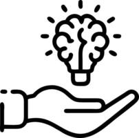 Hand holding a glowing brain icon surrounded by innovation symbols illustrating an innovation mindset in business environments vector