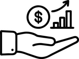 Hand displaying holographic metrics icon integrated with profit management expenses in empty space background vector