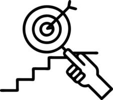 Hand climbing holographic stairs towards target within magnifying glass symbolizing progress determination goal achievement in personal or business contexts in empty space concept Set 2 vector