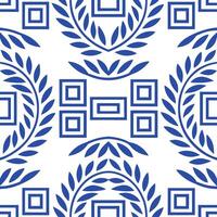 Greek key patterns and olive branches seamless tile design with classic white and blue tones Set 2 vector