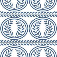 Greek meander patterns and olive branches seamless tile pattern with classic blue and white tones vector