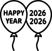 Gold Happy New Year 2026 message balloons on isolated against transparent background for decoration birthday party Set 2 vector