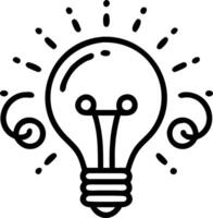 Glowing lightbulb surrounded by swirling holographic icons representing an idea generation hub in a creative digital workspace vector