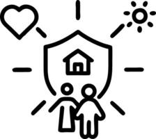 Glowing family icon surrounded by protection symbols illustrating family security systems and home safety measures vector