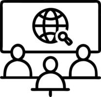 Global corporation online videoconference in meeting room with diverse people sitting in modern office and multicultural multiethnic colleagues on big screen monitor business techn vector