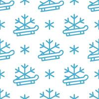 Frosty snowflake and sled seamless tile pattern with playful winter activities and cool tones vector