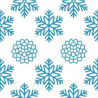 Frosty snowflake and pinecone seamless tile pattern with cool blue and white hues vector