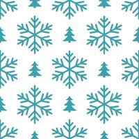 Frosty snowflake and pine tree seamless tile pattern with winter forest theme and icy textures vector