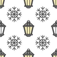 Frosty snowflake and lantern seamless tile pattern with glowing winter elements Set 2 vector
