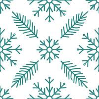 Frosty snowflake and evergreen branch seamless tile pattern with winter forest elements vector