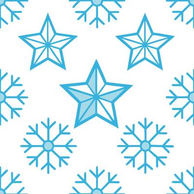 Frosty snowflake and Christmas star seamless tile pattern with sparkling holiday accents