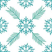 Frosty snowflake and evergreen seamless tile pattern with cool winter hues vector