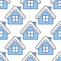 Frosty snow covered rooftops seamless tile pattern with winter village elements vector
