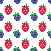 Fresh berries seamless tile pattern featuring strawberries blueberries and raspberries in vibrant colors vector