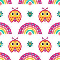 Folk art seamless pattern with whimsical creatures and bright colors for a fun playful ethnic design vector