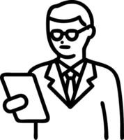 Focused older executive wearing suit and glasses navigating digital tablet for finance project exemplifying forward thinking leadership vector