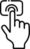Finger tapping a floating holographic button or icon representing digital selection vector
