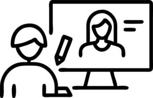 Female student in home office participates in virtual meeting and educational webinar chats with senior teacher while writing notes during e learning conference call on PC ov vector