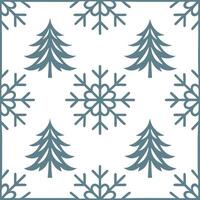Elegant snowflake and tree silhouette seamless tile pattern with frosty winter forest vector