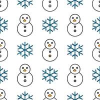 Elegant snowflake and snowman seamless tile pattern with playful winter elements vector