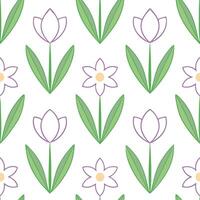 Elegant Easter orchids and tulips seamless tile pattern with rich spring hues vector
