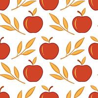 Elegant autumn harvest seamless pattern with bright red apples amber leaves and delicate branches for a refined fall design vector